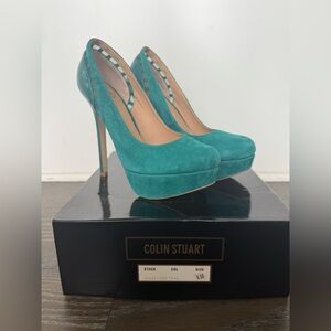 Colin Stewart Teal Suede & Patent Leather Heels